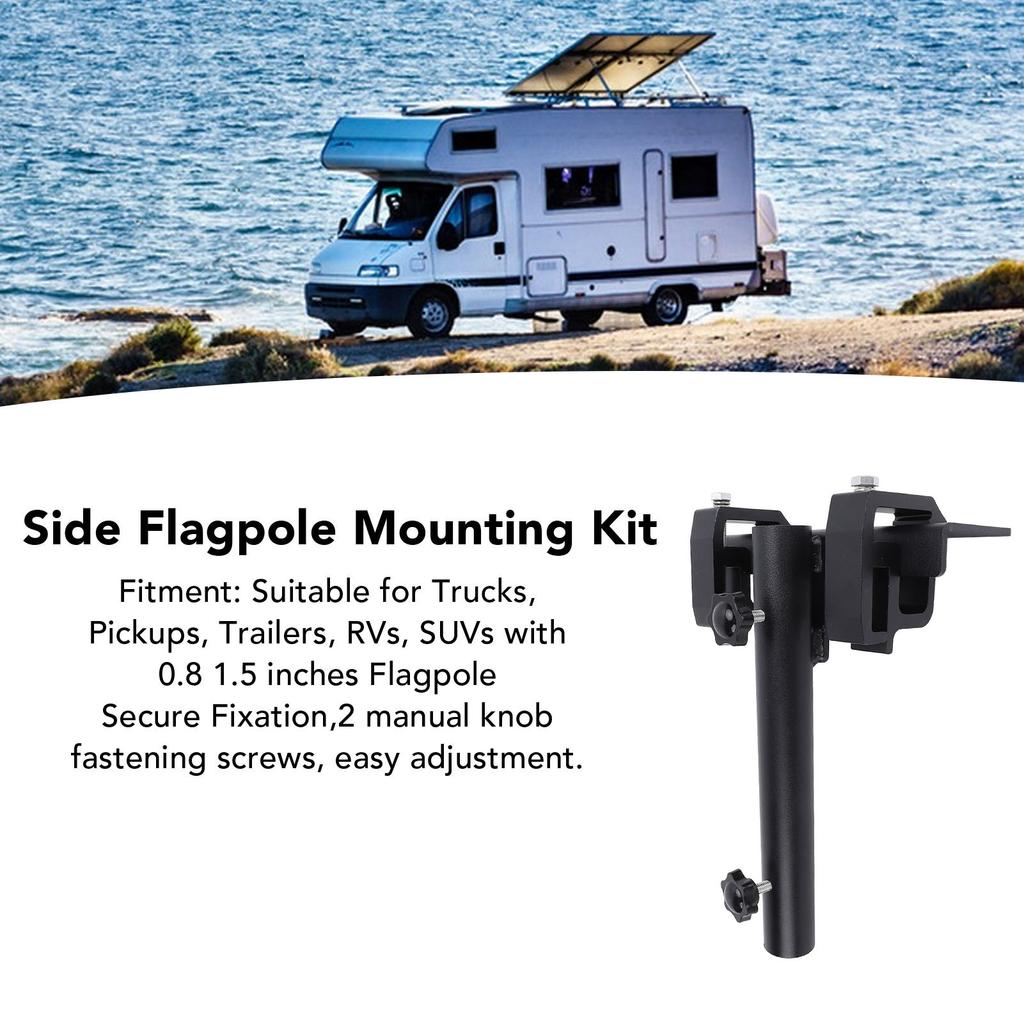 Side Flag Pole Mount Kit Iron Rusting Proof Flagpole Holder with Knob Screws for Truck Pickup Trailer 0.8 to 1.5in Flag Pole