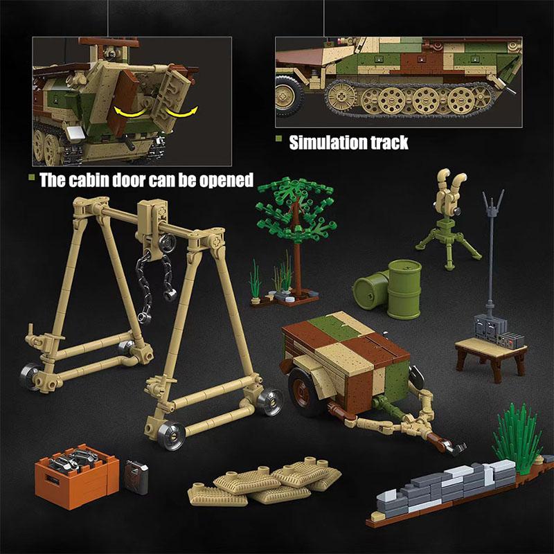 Militärischer Krieg Welt 2 MOC 1267 Teile Sd.Kfz.251/20 Gepanzerter Halbkettenfahrzeug Set Bausteine WW2 Soldatenfiguren Steine Spielzeug Für Jungen Geschenk