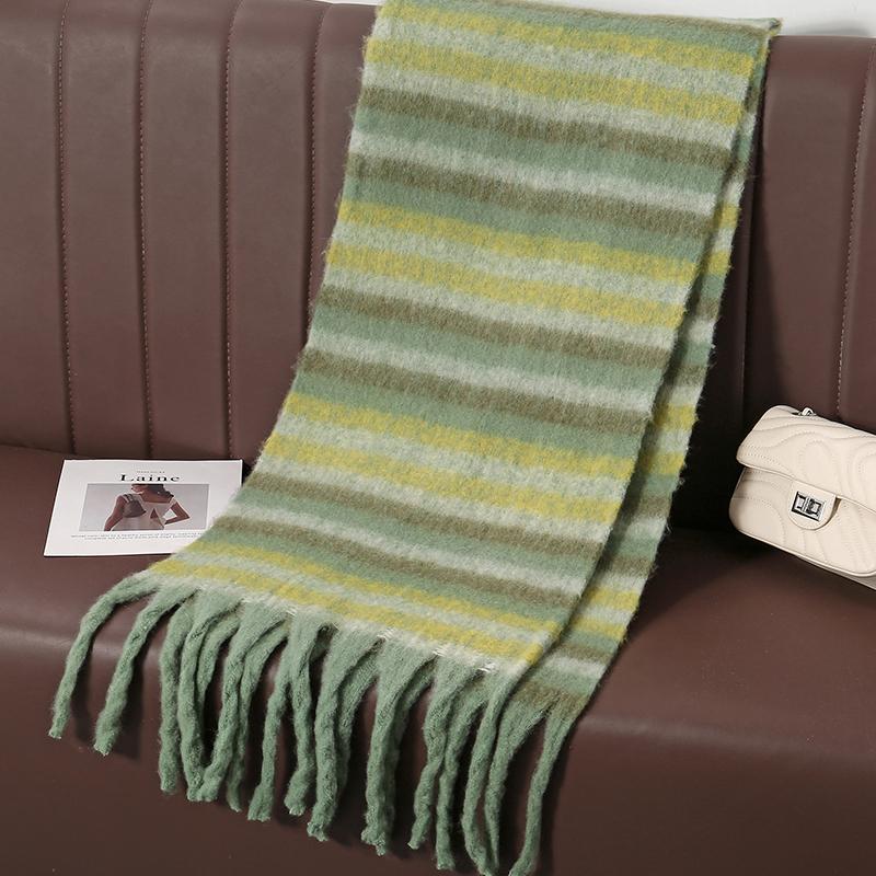 Thick Striped Cashmere Warm Shawl Women Scarf  Travel Casual Rainbow Plaid Long Pashmina Wraps with Tassel Blanket Bufanda