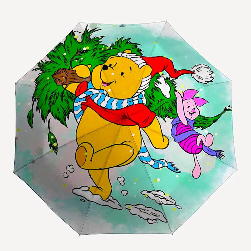Winnie and Friends Themed Travel Umbrella-8 Ribs Automatic Opening and Closing, Portable Folding Design, Compact and Stylish Umbrella