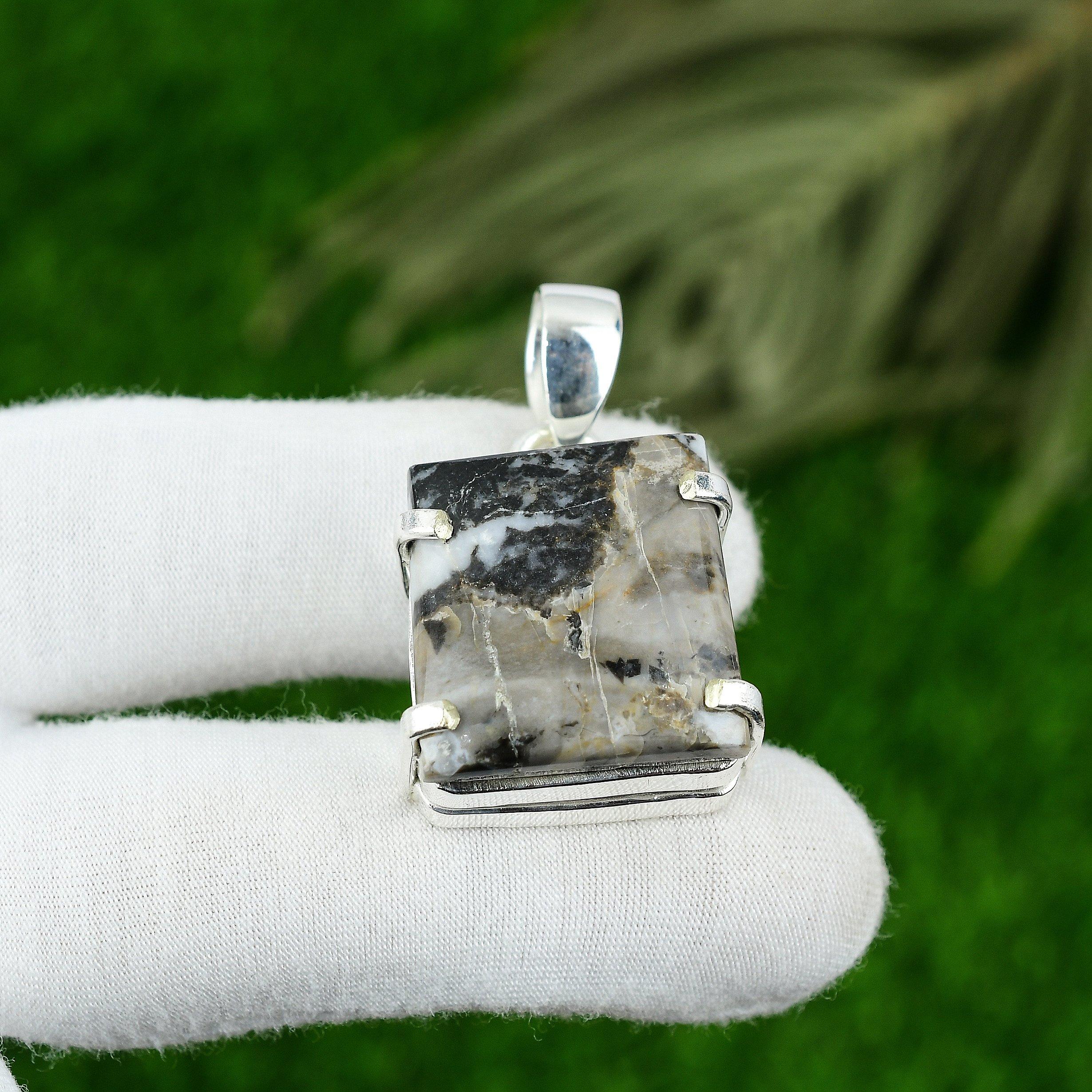 

Square Zebra Jasper Gemstone Bezel Mother Anniversary Wedding Pendant 925 Silver