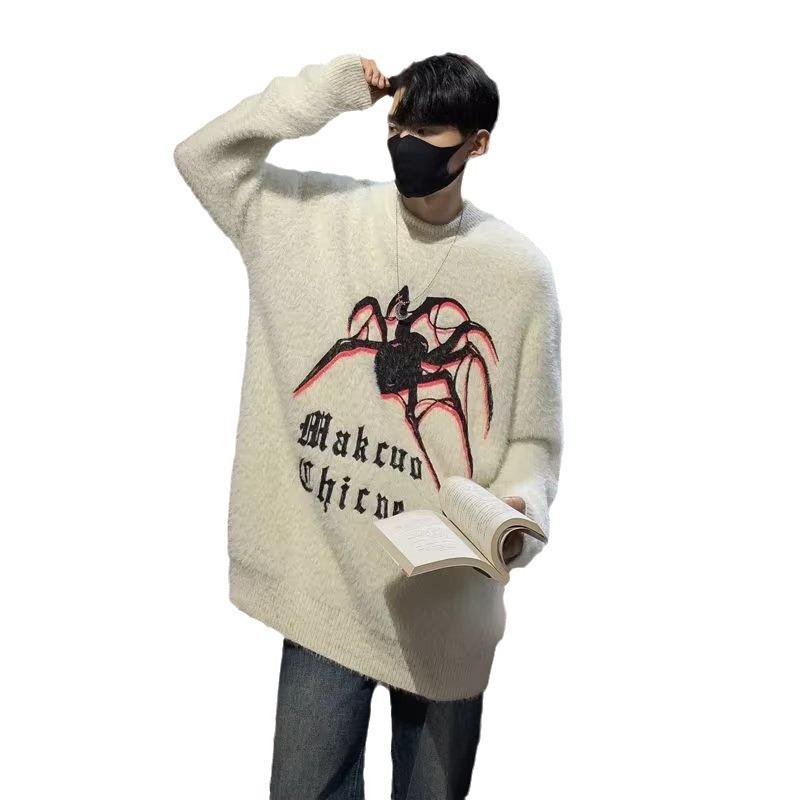 American High Street Spider Sweater Men's Autumn and Winter New Loose High-end Niche Design Mink Velvet Knitted Sweater