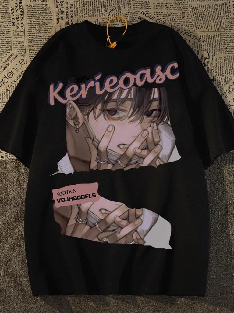 Unisex Japanese Retro Anime Cartoon Loose Fit T-Shirt - Plus Size Available