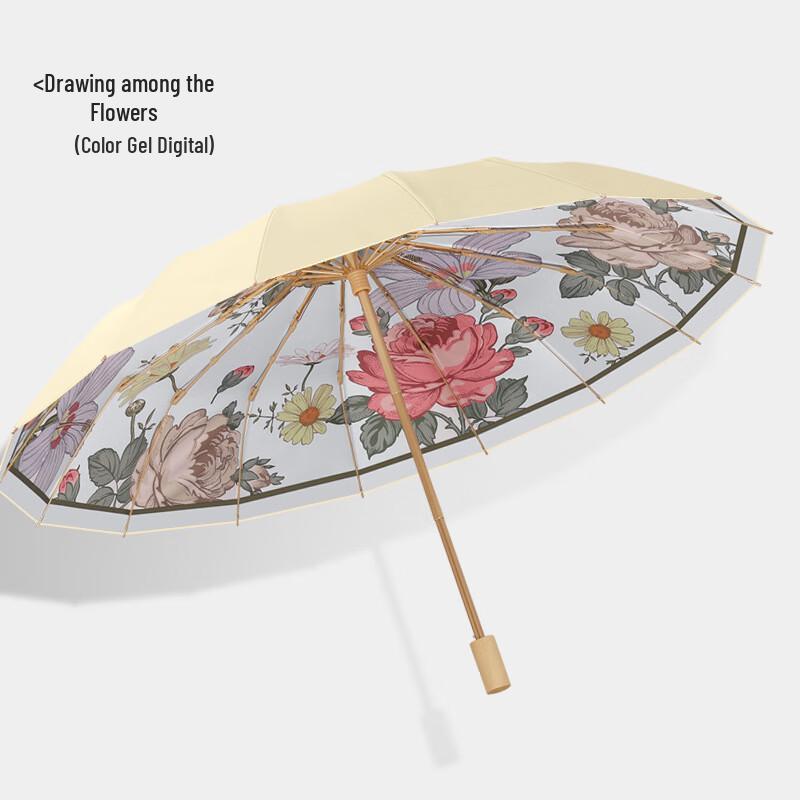 PALONY 16-Rib Windproof Folding UV Protection Umbrella