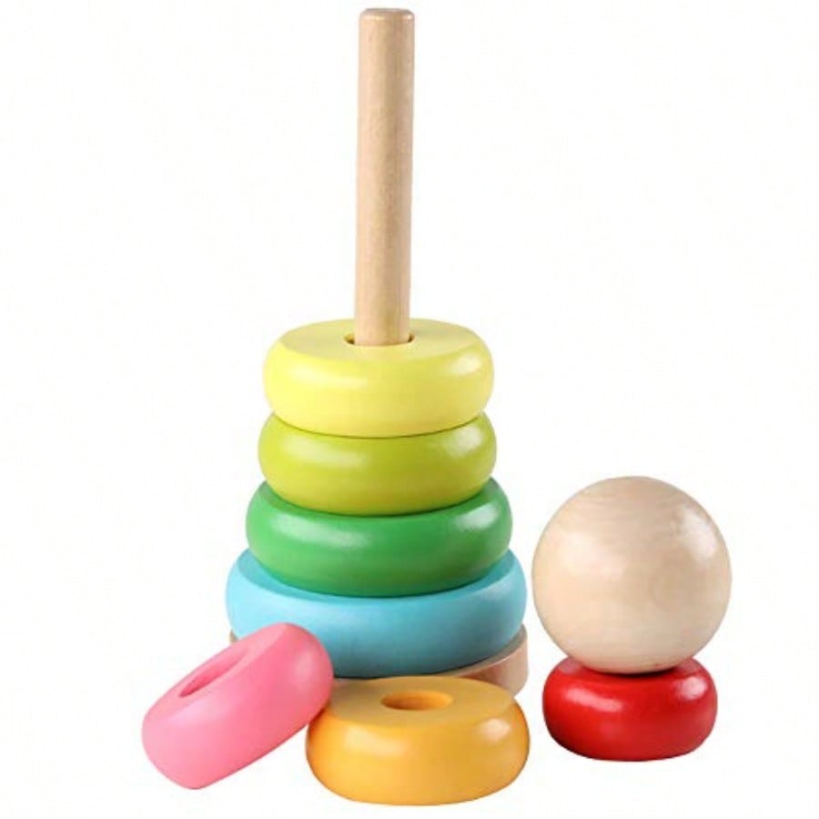 Stacking Rings Toy Wooden Rainbow Stacker Toddler Learning Toys For 18 Months 2 Year Old Baby Boys Girls  Perfect Christmas Halloween, New Year's Gift