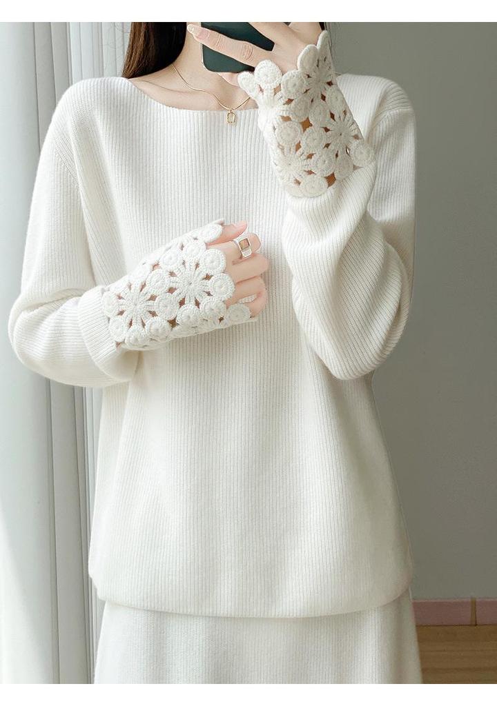 2025 Winter One-Shoulder Wool Sweater: Women's Loose Hollow Crochet Top & Gentle Style Two-Piece Set