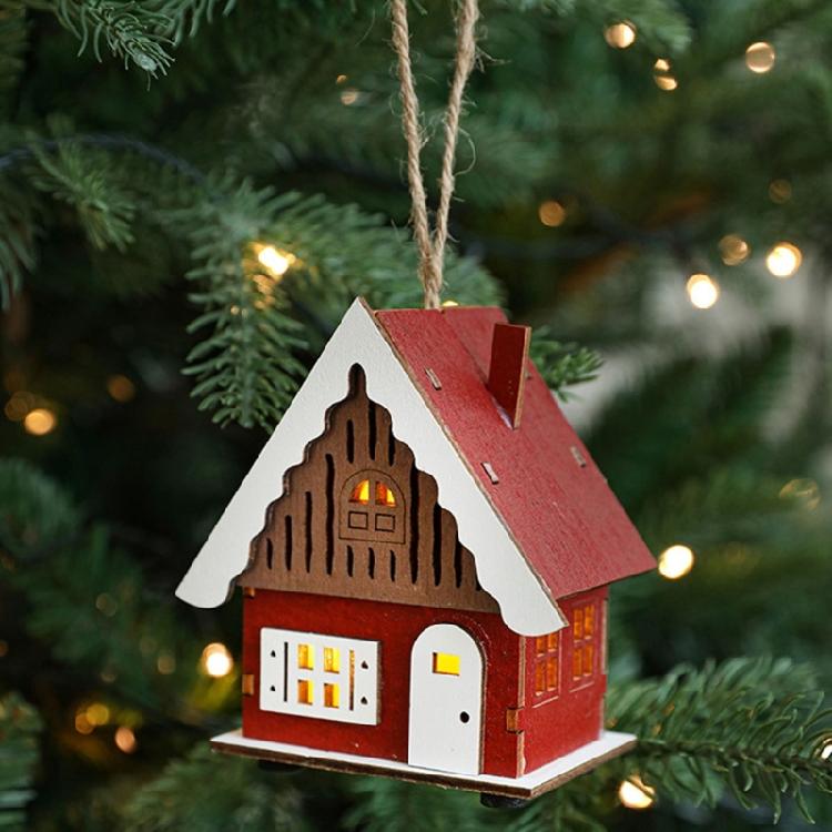 Wood Christmas Cabin with Light Elegant Christmas Village Wood Houses with Soft Lighting Indoor Decors Gift