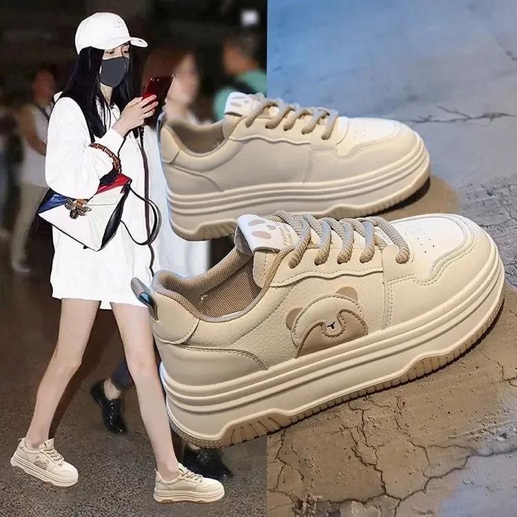 Fashion Black Khaki Chunky Sneaker Women Sport Shoes Platform Trainers  Breathable Casual Sports Cute Panda Sneaker Walking Shoes