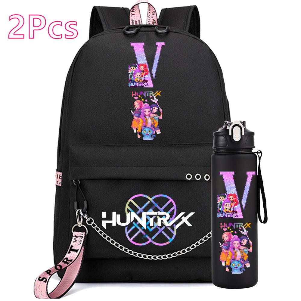 2 st/set Anime Engelsk Bokstav A-Z Tryckt Ryggsäck 750ml Vattenflaska för Student Flicka Pojke Bokväska Resväska Barnpresent