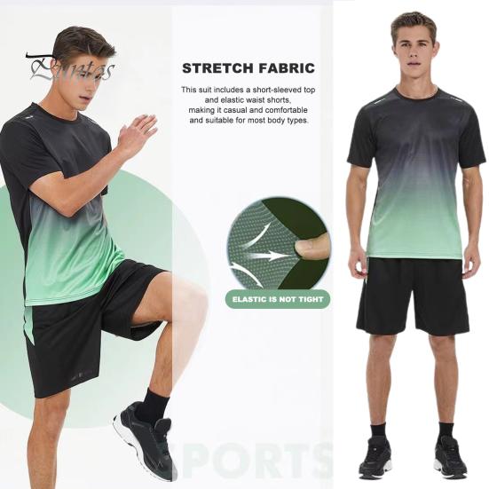 

2 шт./компл., мужской спортивный комплект, футболка с круглым вырезом и короткими рукавами, эластичная талия, широкие шорты, комплект градиентного цвета, фитнес-наряд M красный