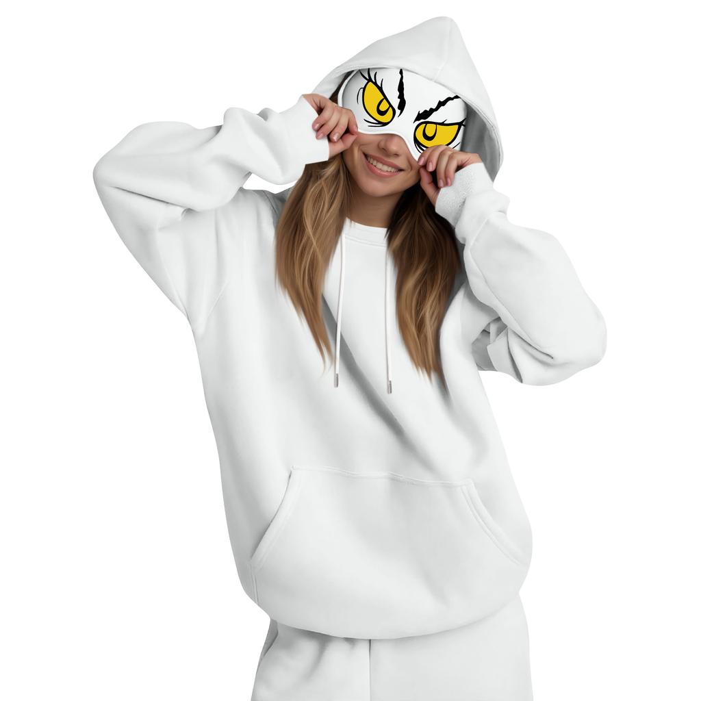 Damemote Lett langermet genser for kvinner med lommer Preppy grafisk hettegenser