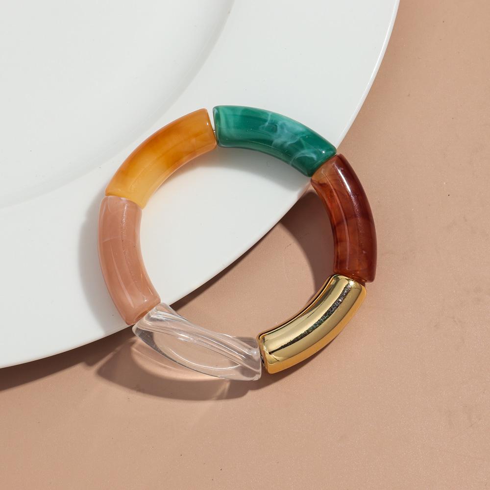 Retro Acrylic Chunky Bamboo Curved Tube Bracelets for Women Boho Mixed Color Resin Stretchy Stack Bangles Trendy Jewelry Gifts