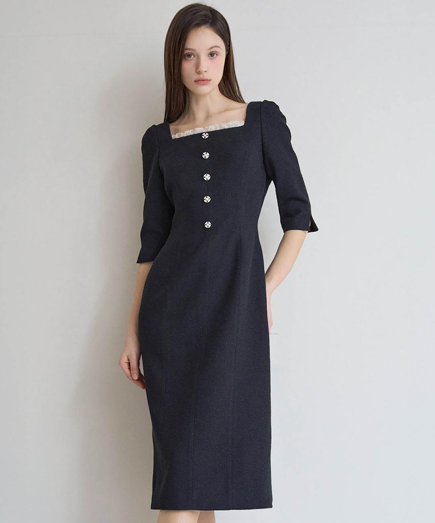Julie And Kara 25Ss Collar 112 One Fine Day Moir Tweed Dress Black