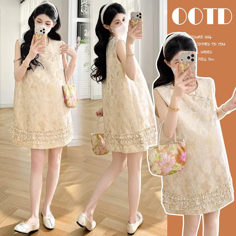 2026 Summer Sleeveless Jacquard Maternity Dress - New Chinese Style, Age-Reducing and Fashionable Extra Large