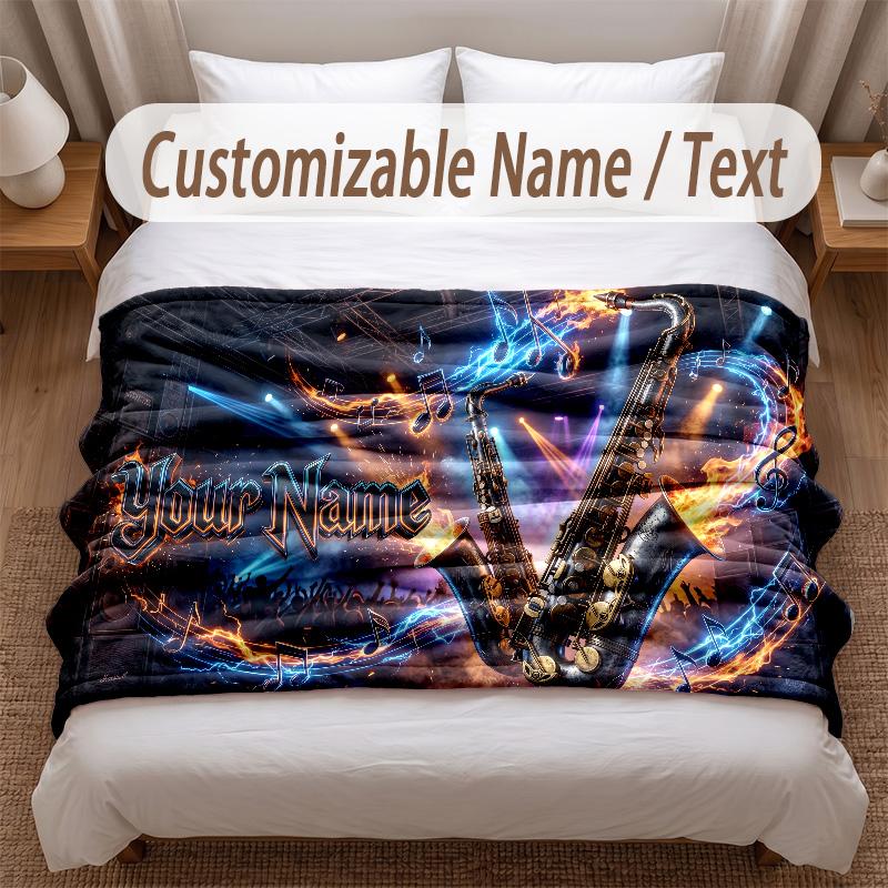 Music General Theme Soft Blanket Personalized Custom Name Text Print Warm Blanket Home Sofa Bedroom Decor