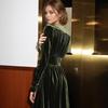 Retro European, American Autumn and Winter New Temperament Long-sleeved Velvet V-neck Thin Fashionable Dress