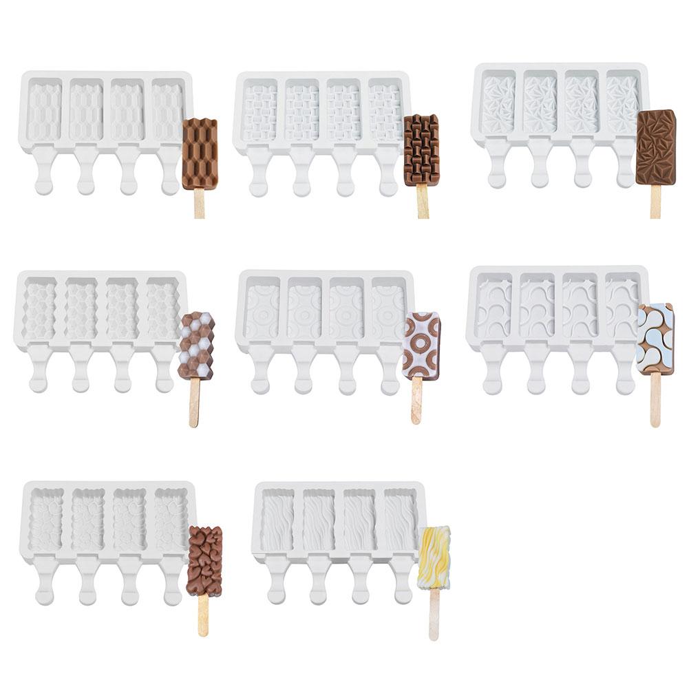 Silicone Ice Cream Mold 4 Holes Popsicle Cube Maker Mould Chocolate Tray Kitchen Gadgets Dining Bar Home Tools