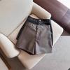 Women's PU Leather High Waist A-line Bootcut Shorts