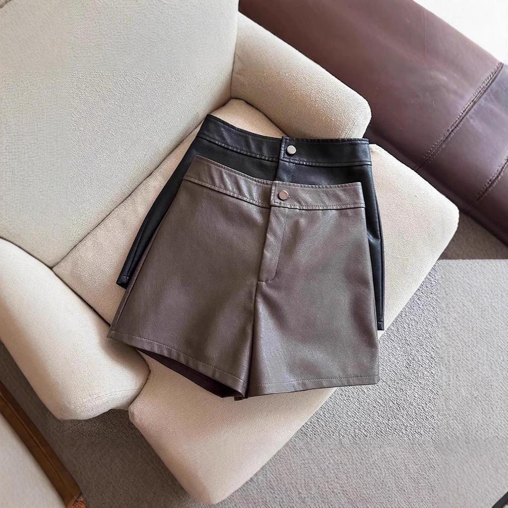 Women's PU Leather High Waist A-line Bootcut Shorts