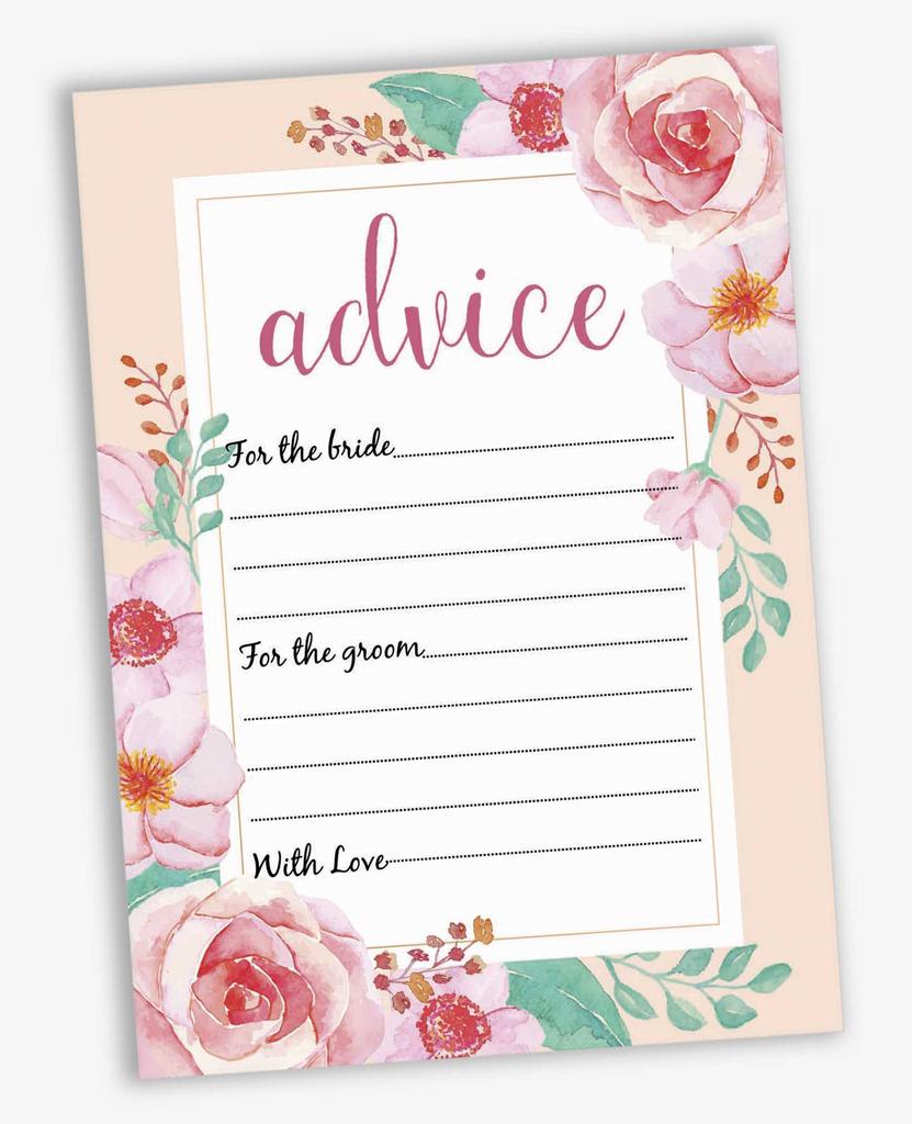 Inkdotpot Set of 50 Advice for The Bride & Groom Floral Advice Cards Wedding Activity Game, Guestbook Alternative 5x7 inches