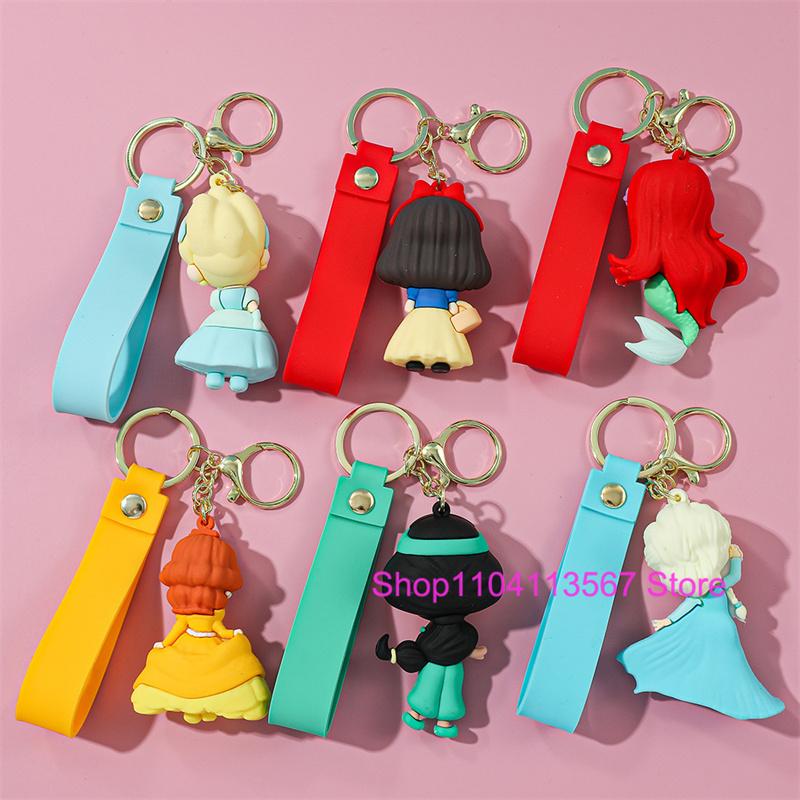 Anime Cartoon Silicone Girl Mermaid Princess Keychain Cute Snow White Anna Alice Keyring Bag Key Chain Pendant Kids Toys Gifts