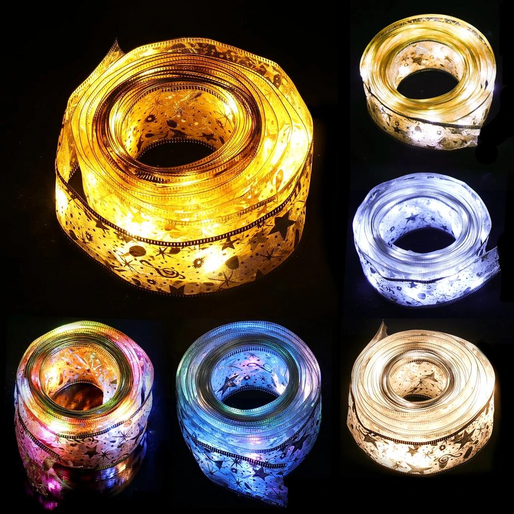 Christmas Ribbon Fairy Light String Merry Christmas Decorations For Home 2025 Cristmas Ornament Xmas Navidad Gifts New Year 2025