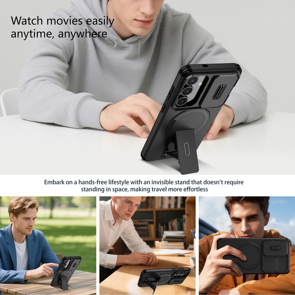 2 in 1 Schiebefenster Magnetische Handyhülle Für Samsung Galaxy S25 FE 5G Weicher TPU-Rahmen Harte Kunststoff Ptotektive Rückabdeckung Fundas