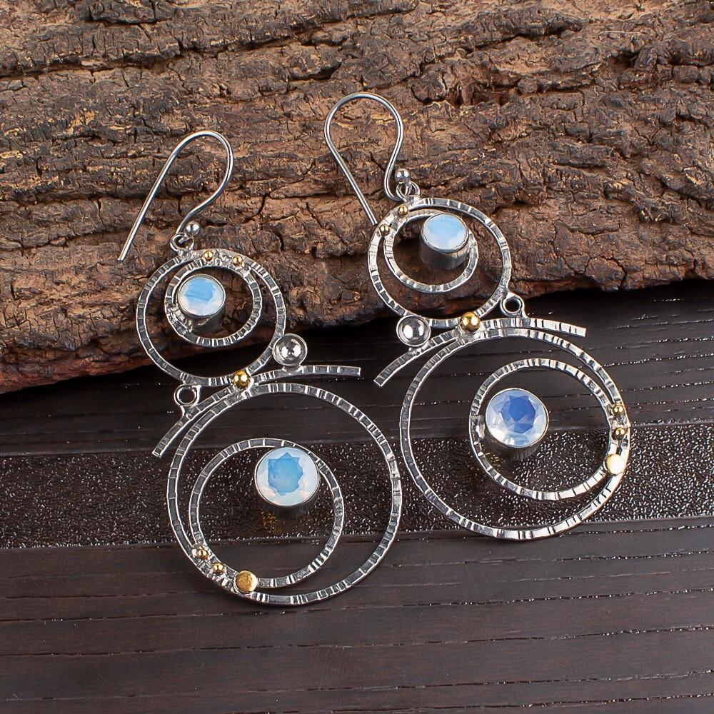 

Milky Opal Gemstone 925 Sterling Silver Jewelry Handmade Statement Earrings2.86 EE-76-14