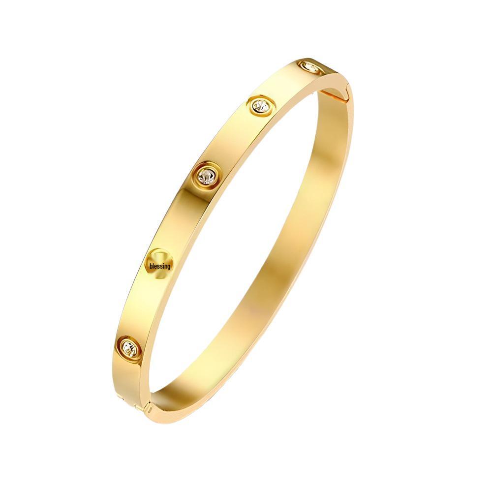 Stylish Ten Diamond Titanium Steel Couple Bracelets with Zirconia - Non-Fading, Trendy, Bestseller.