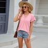 Spring and Summer Pure Color V-neck Loose Short-sleeved Women's T-shirts