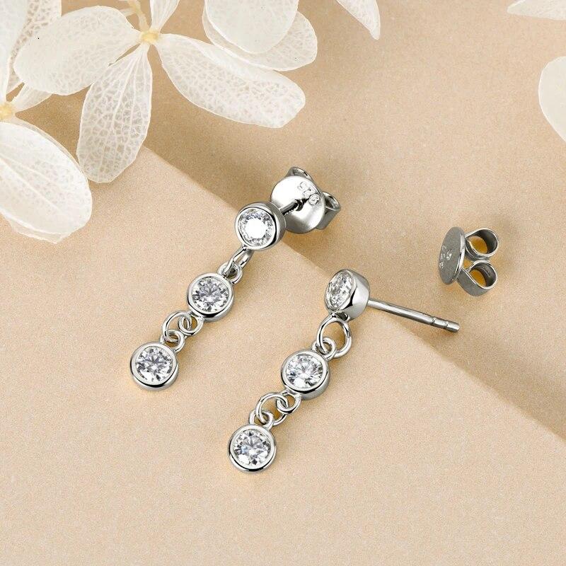 Moissanite Link Stud Earrings for Women 925 Silver Original Certified Wedding Jewelry Round 3mm VVS1 Diamond Drop Earrings
