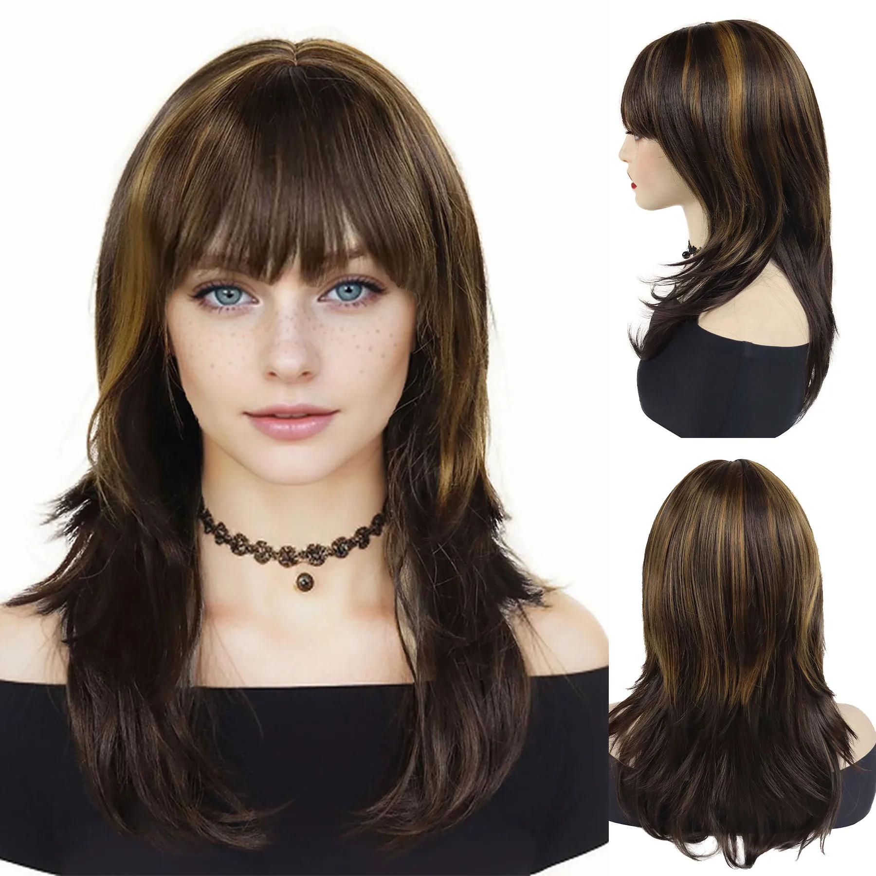 

Синтетические волосы Длинные коричневые парики для женщин Натуральные волосы Парик для мамы со смешанным коричневым цветом Хороший парик 20inches коричневый