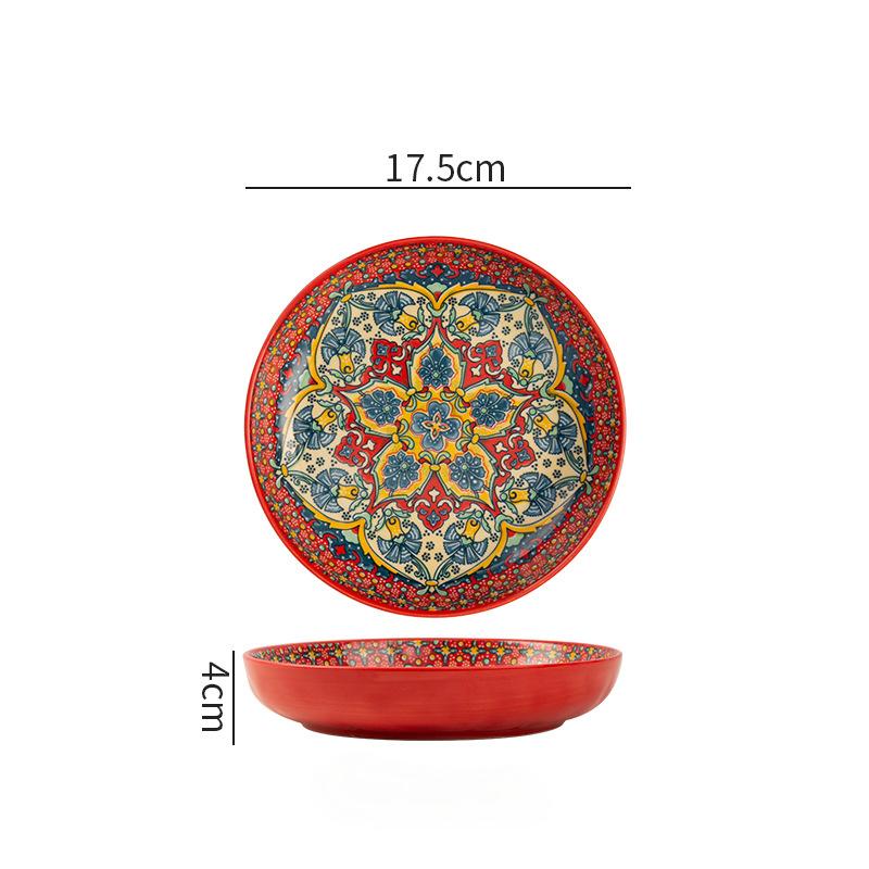 17.5cm/20cm Bohemian Ceramic Plate Creative Fruit Plate Steak Plate Deep Plate Round Plate Tableware