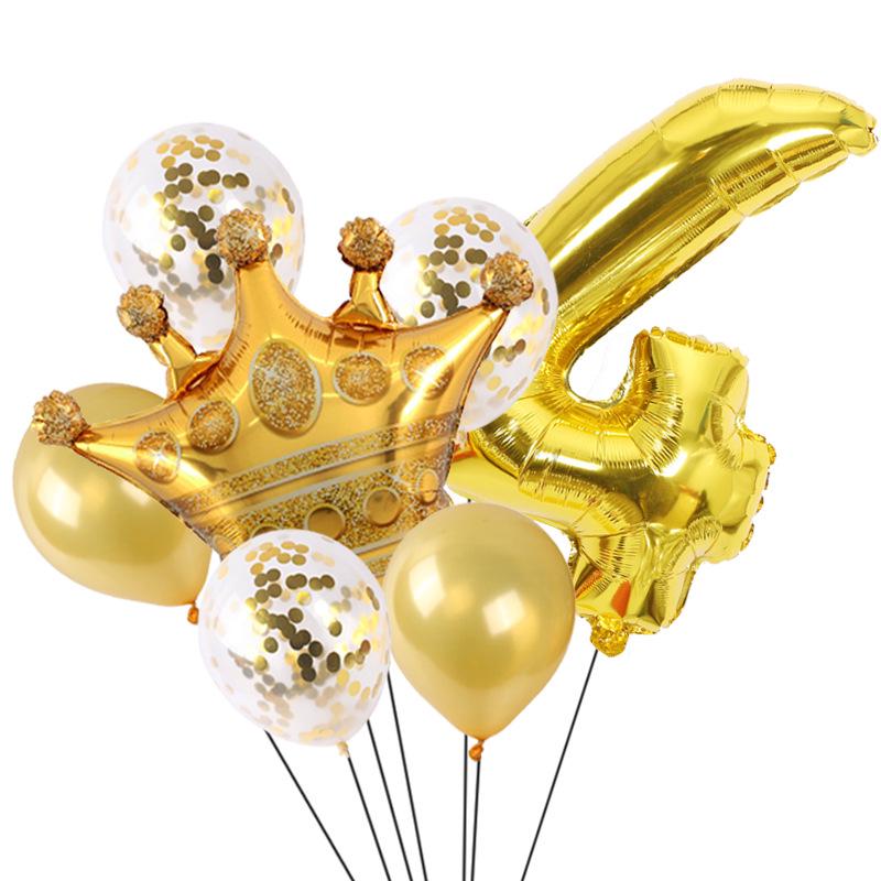 Children's First Birthday Gold Crown Foil Number Balloon Set Party Decorations
