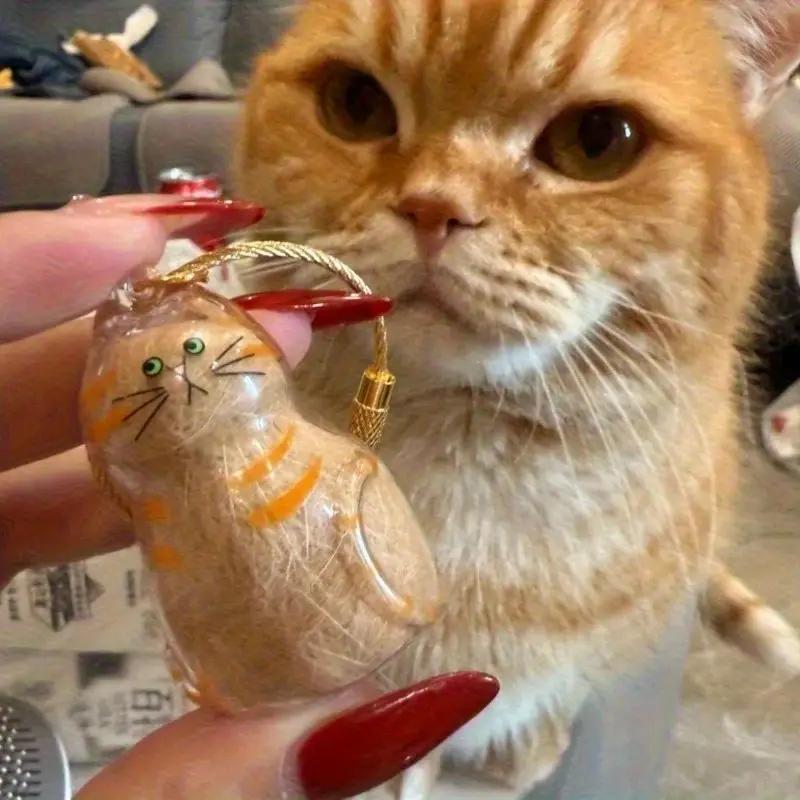 Transparent Cat Hair Storage Capsule Keychain – Gachapon Style Collectible, Key Holder for Keepsakes