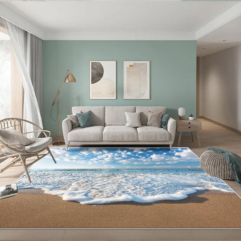 3D Sea Wave Large Rug for Living Room Children Room Sandy Beach Carpet Home Bedroom Creative Kids Room Non-slip Floor Mat Tapete