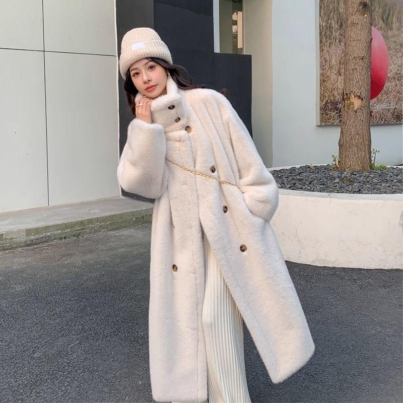 Long imitation mink coat women's winter new double-breasted fur fur coat coat thickened plush cotton-padded coat