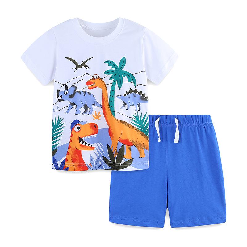 Boys  Summer Knitted Cotton Dinosaur Print Short Sleeve Two-Piece Set 3Y (100 cm)