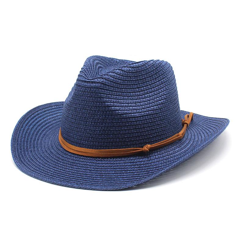 Summer Double Belt Jazz Straw Hat Men'S Shade Sunscreen Straw Hat Women'S Western Cowboy Trend Hat