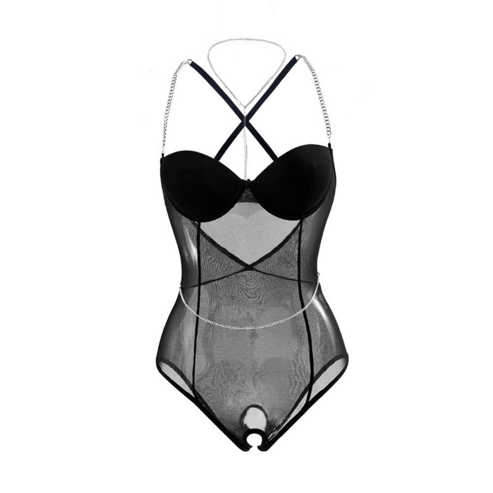 Large Size Erotic Underwear Sexy Temptation Chest Pad Gathering Pajamas Free Open Pants Female Temptation with Steel Rim Onesie