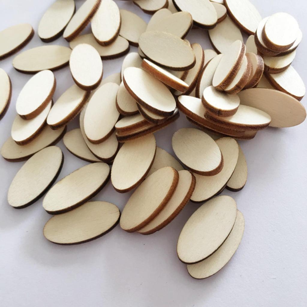 100 Pieces Rustic Wooden Oval Slices Supplies Cutout Decor Wood Plaques Blank for Thanksgiving Painting Writing Party Christmas