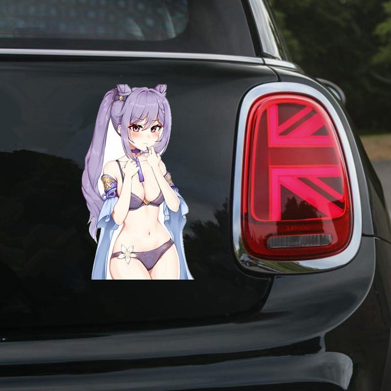 Tri Koshki KCS280 Anime Girl Keqing Genshin Impact Car Sticker PVC Decals Sticker On Car Bumper Laptop Luggage Motorcycle