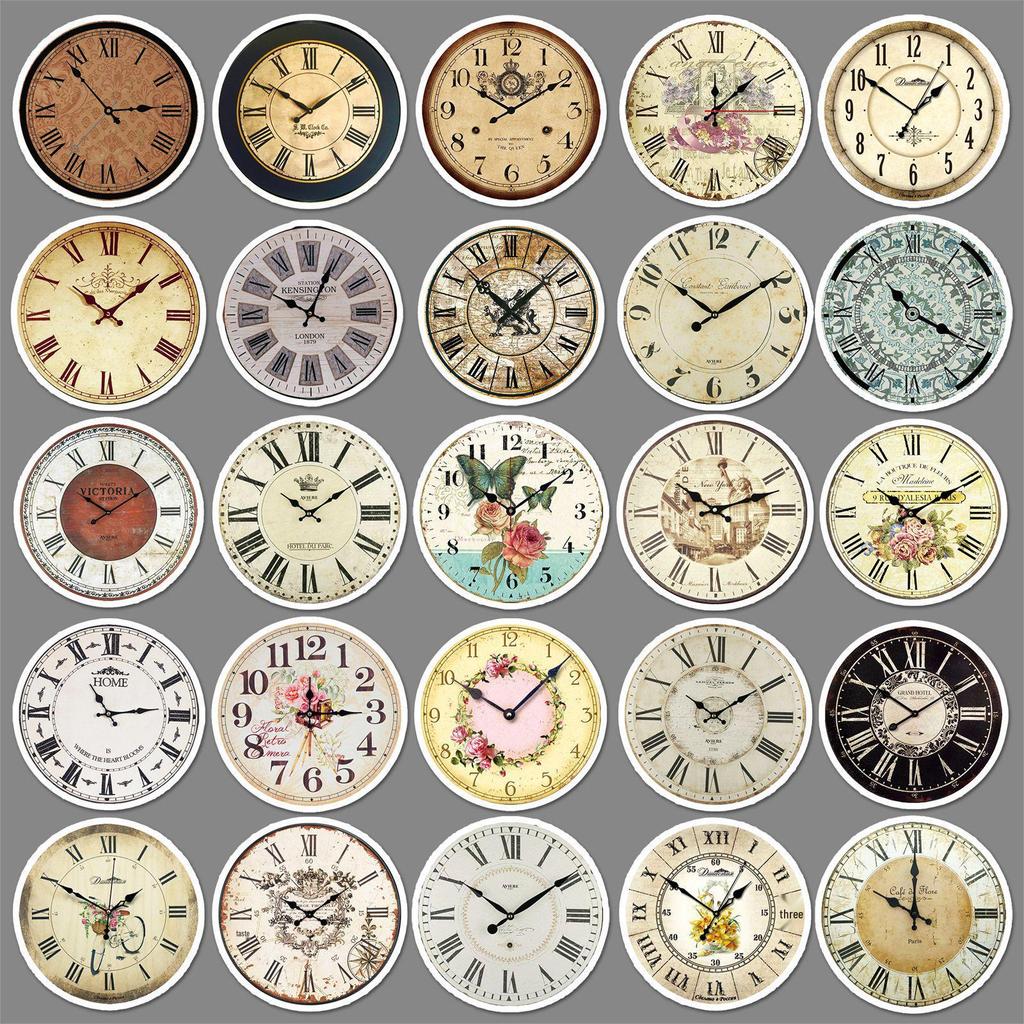 50 Retro Clock Stickers: Creative Vintage DIY for Journals, Notebooks, Water Bottles, and More