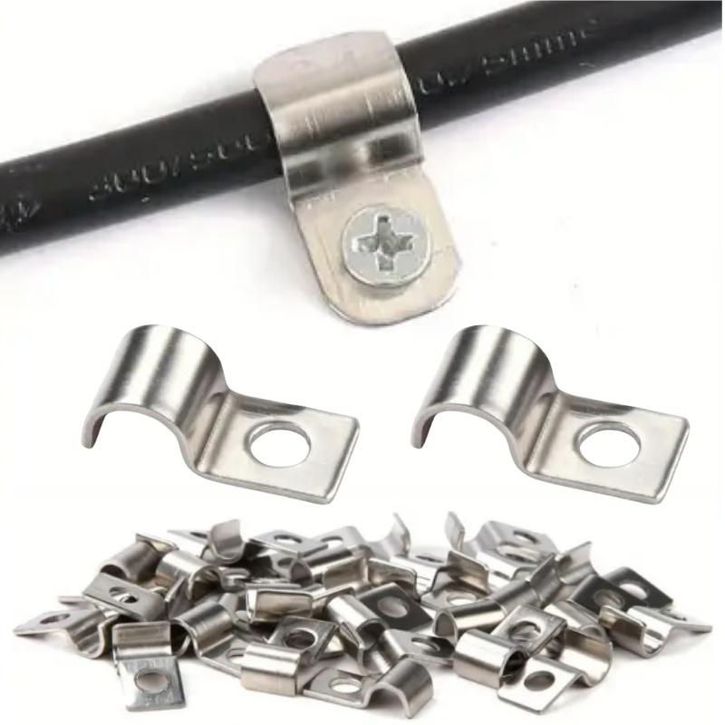 50pcs Motorhome Metal Pipe Cable Fixing Clamps U-Shaped Stainless Steel Clips Hooks For Dia. 6-7mm Pipe RV Camper Accessories