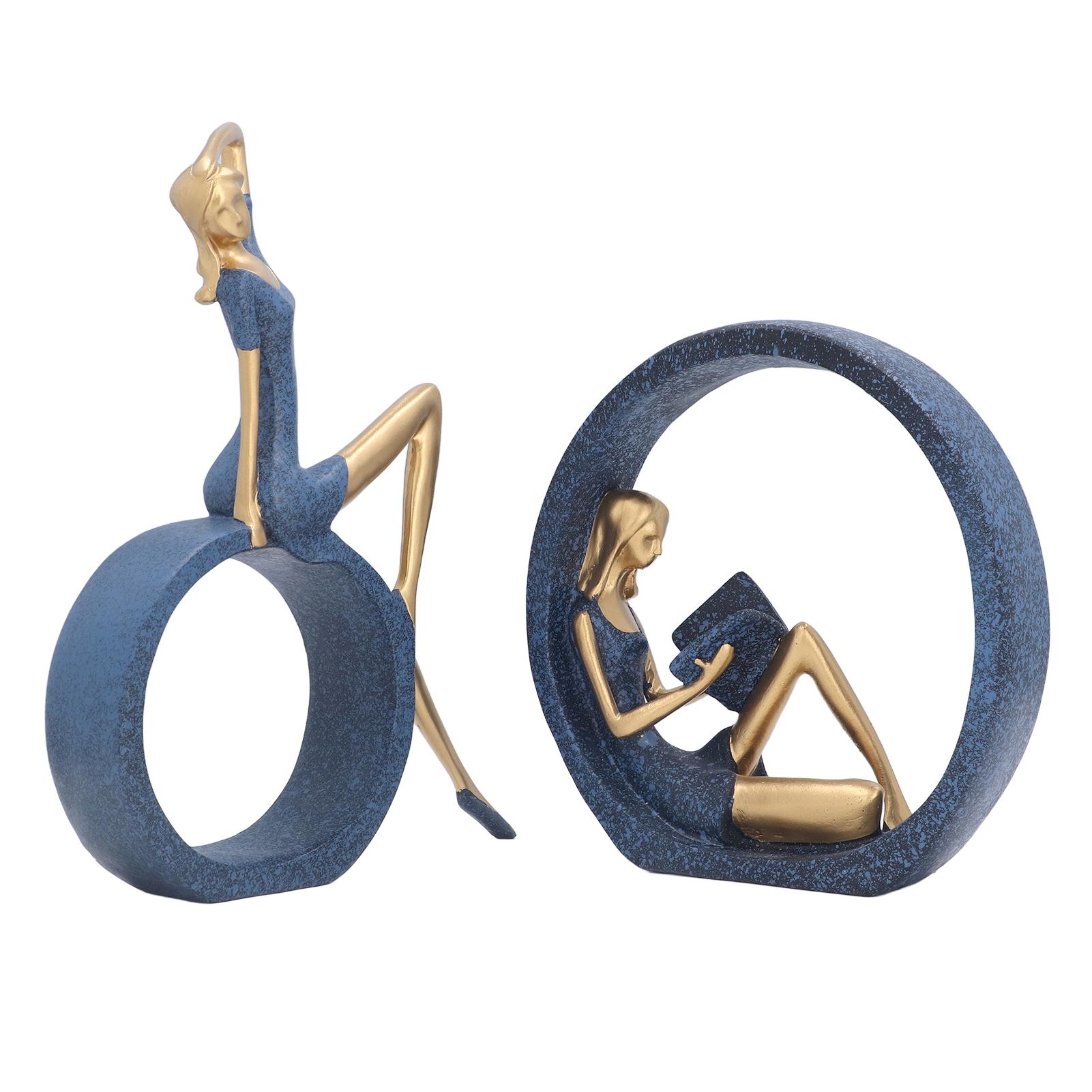 

2pcs Reading Woman Sculpture Yoga Girl Statue Resin Hand Crafted Vivid Shape Resin Decoration for Office Desktop Hallway