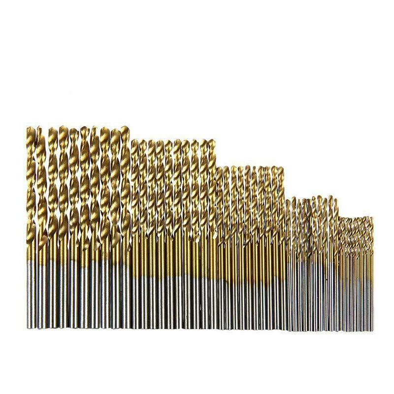 

50 шт., набор спиральных сверл из быстрорежущей стали, 1-3 мм, высокоскоростные биты для инструмента из нержавеющей стали, деревянной пластины, деревообрабатывающего пластика и алюминия с титановым покрытием золотой