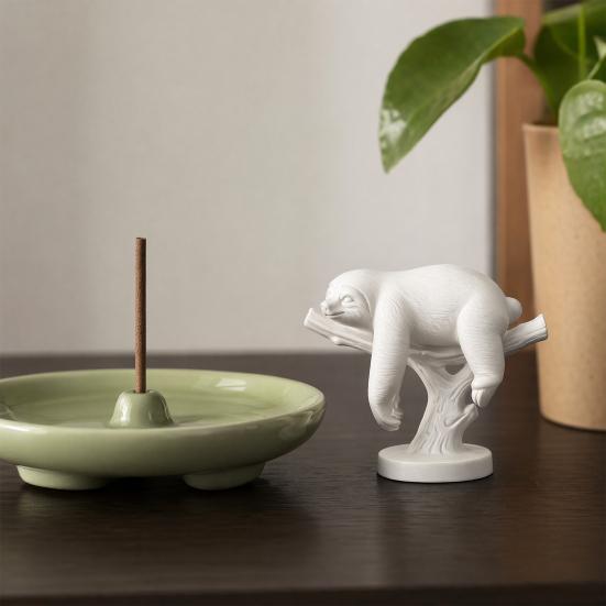 3D Printed Mini Sloth Figurines, Pure White Cute Sloth Lying on Branch with Delicate Hair Texture, Small Desktop Decoration for Home Office