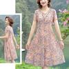 Large Size Dress Women Short Sleeved Loose Floral Dress Summer Mesh Breathable Dress A-line Print Mid Length Dress