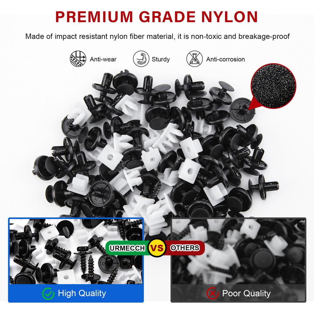 100Pcs Engine Under Cover Retainer Clips for Toyota 90467-07201 90189-06193 90159-60477 Push-Type Fastener Nut Screw Bolt