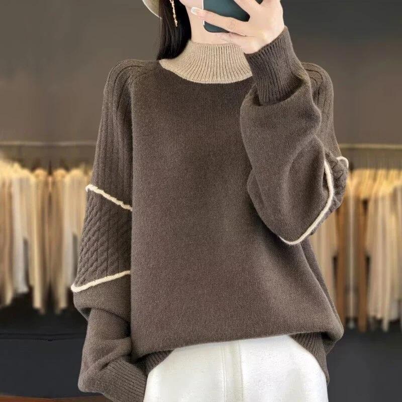 Sweater for Women Winter Thickened Pullover Warm Knitted Half-high Collar Stretchy Long Sleeve Oversize Jumper Tops
